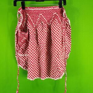 Red & White Gingham Smocked Cotton Apron With Adjustable Ties & Pocket